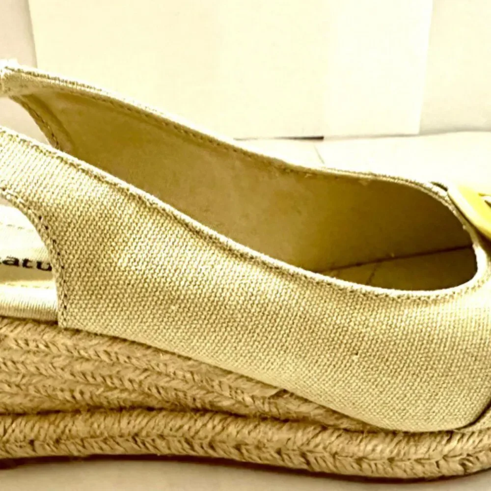 Naturalizer Bina Slingback Espadrille Beige Canvas Wedge Sandals Women's Sz 8 M